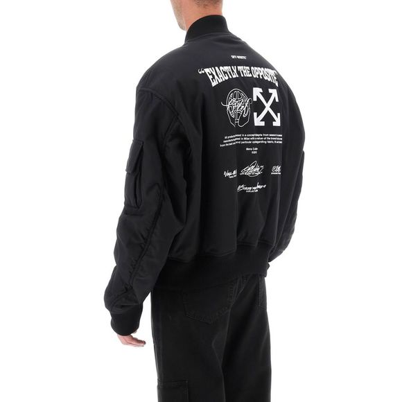Off-White Oversized Bomber Jacket With 'Exactly The Opposite' Motif At Back - Picture 3 of 4